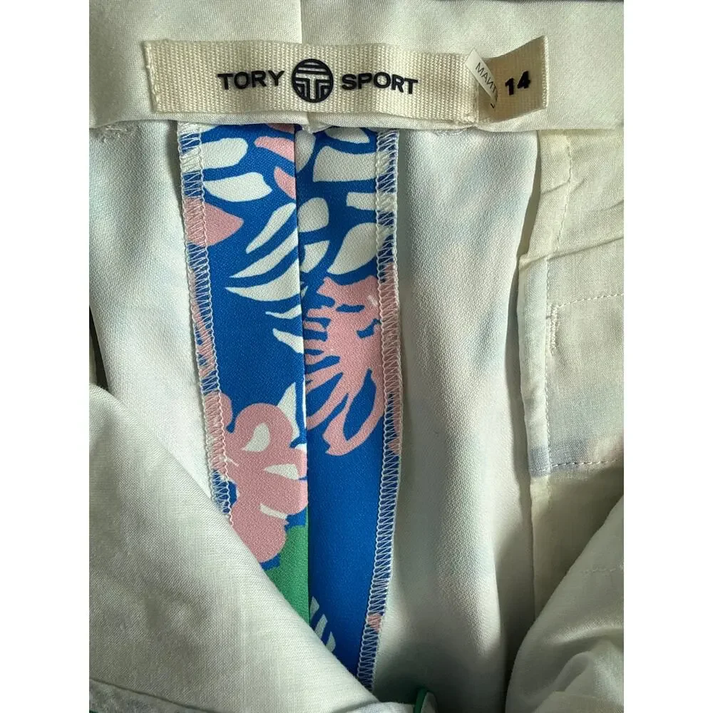 Tory Burch Plus Sport Ribbon Bouquet Printed Tech Twill Golf Pants Size 14
